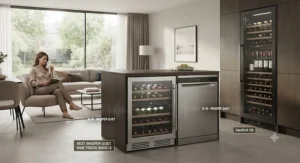 A selection of quiet wine storage solutions suitable for open-plan living areas in the UK
