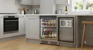 An energy efficient professional wine fridge showcasing optimal bottle organisation and airflow