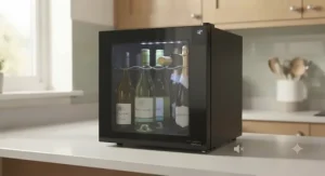 A quiet thermoelectric countertop wine cooler designed for vibration-free wine storage.