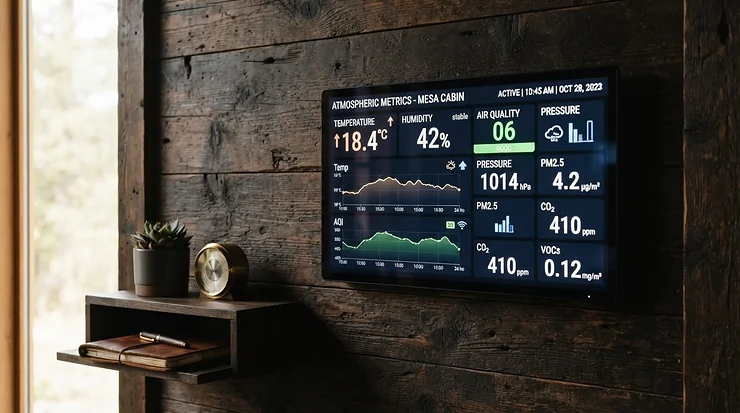 A clear LED display of a battery-powered wine cellar hygrometer showing accurate ambient readings.