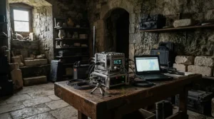 A dual-sensor wine cellar hygrometer tracking both temperature and humidity across a large subterranean collection.