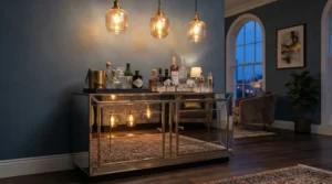 Luxury mirrored locking wine cabinet for home creating a chic home bar atmosphere