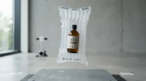 An industrial drop test showing a shockproof padded wine bottle bag for shipping keeping glassware safe.