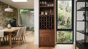 Compact wine sideboard and credenza unit featuring built-in bottle storage for a dining room