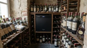 A compact wine cellar cooling unit for small cellar alcoves keeping artisan bottles chilled to perfection.