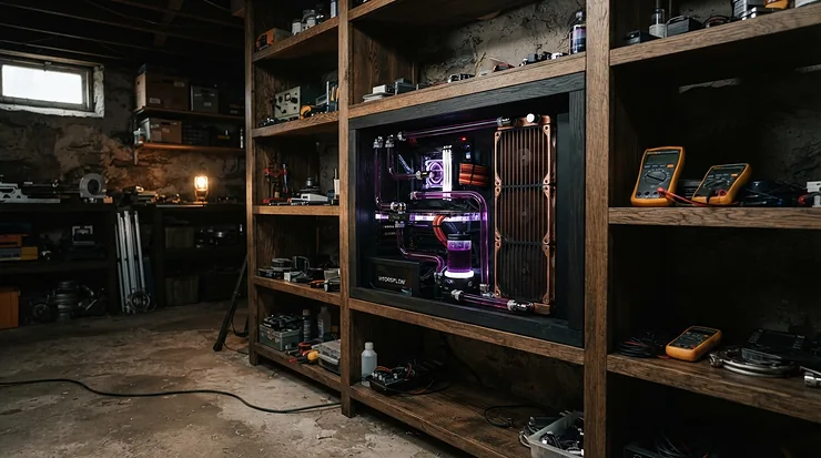 A discreet wine cellar cooling unit for small cellar transformations in a modern terraced house basement.
