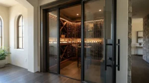 Improving energy efficiency using a wine cellar door seal for temperature control on a glass-panelled door