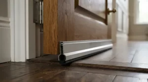 A robust wine cellar door seal for temperature control installed at the bottom threshold of a walk-in store