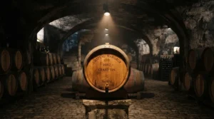 A complete wine cellar lighting kit featuring recessed spotlights shining down on a central oak tasting barrel