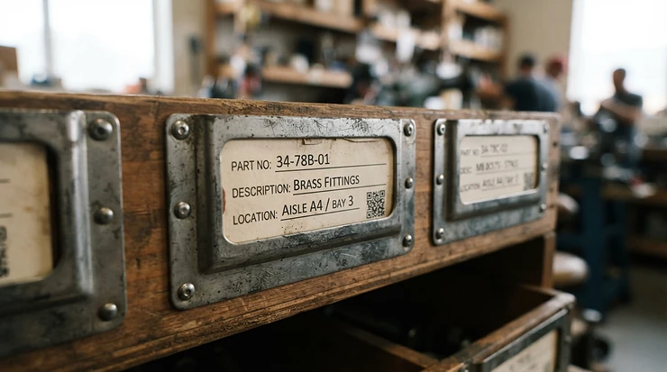 Wine storage boxes for cellar archiving showing handwritten tags for quick vintage retrieval.