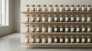 An organised layout of wine storage boxes for cellar organisation, featuring clear labelling slots for easy identification.