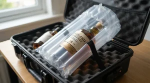 A secure wine bottle protector bag for suitcase placement inside checked baggage